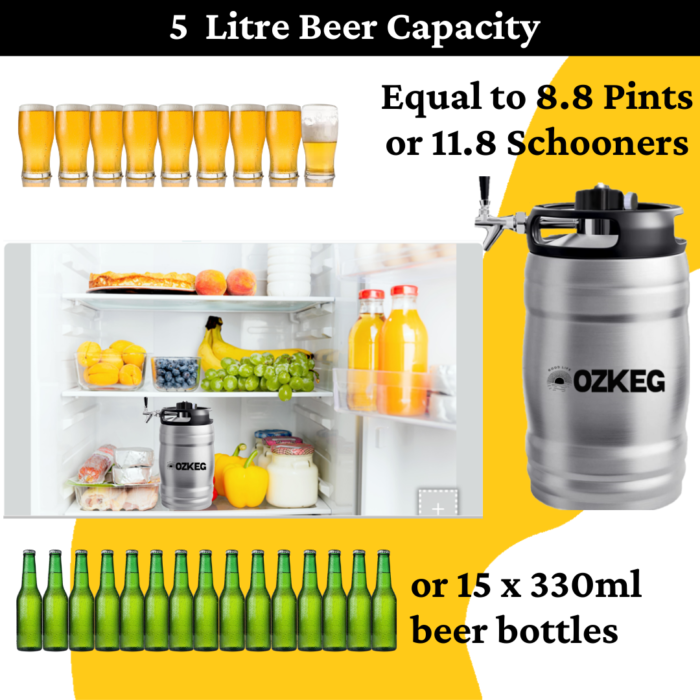 OZKEG Double Wall Vacuum Insulated Stainless Steel Beer Mini Keg 5L - Image 5