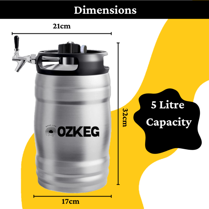 OZKEG Double Wall Vacuum Insulated Stainless Steel Beer Mini Keg 5L - Image 4