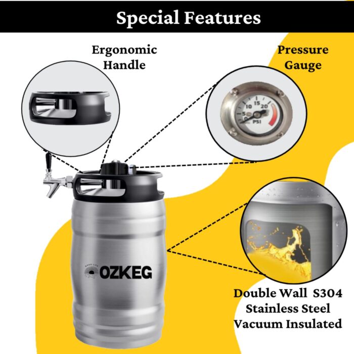 OZKEG Double Wall Vacuum Insulated Stainless Steel Beer Mini Keg 5L - Image 3